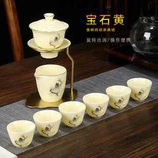 中式 创意半自动轻奢懒人泡茶器实用商务礼品 羊脂玉瓷功夫茶具套装