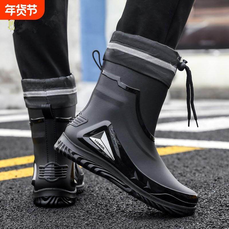 雨鞋男款防滑耐磨男士水鞋冬天加绒防水中筒靴外送骑手专用