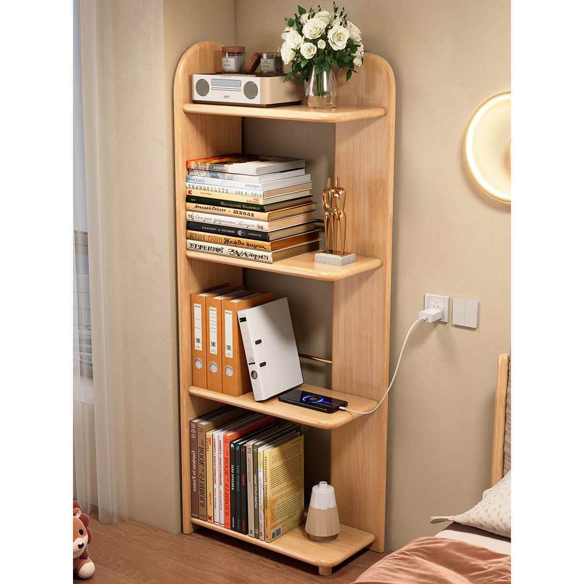 全实木现代简约转角小书架客厅靠墙落地多层置物架卧室创意收纳架