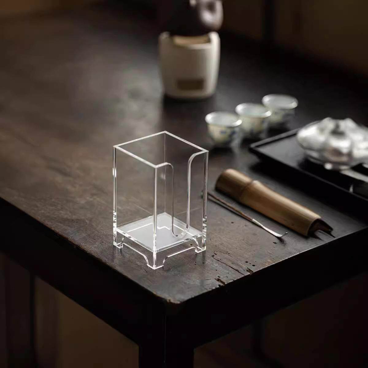 亚克力茶杯篓茶器收纳笼茶道配件品杯筒透明茶具透明收纳筒