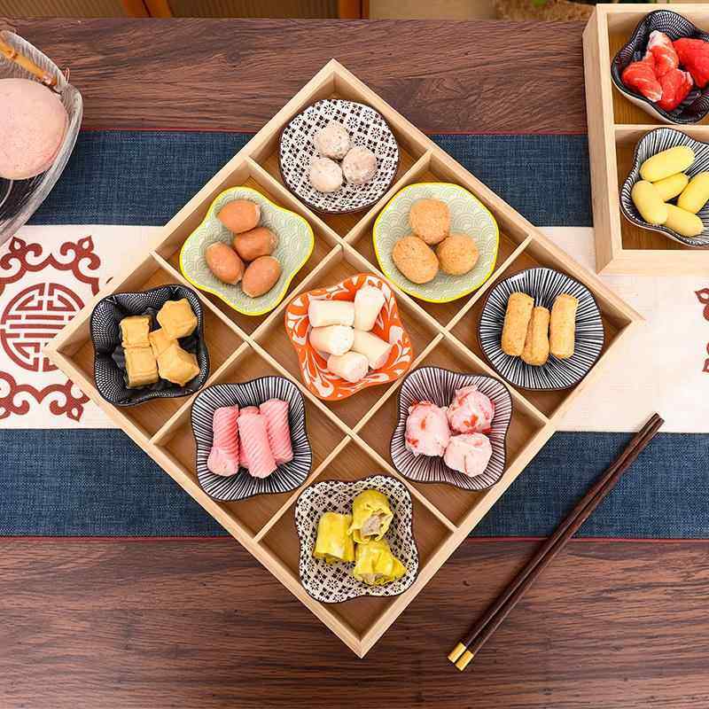 竹木九宫格托盘餐具火锅配菜盘拼盘烧烤盘子围炉点心盘零食干果盘,餐饮具,盘,淘宝优惠券,粉丝福利购,淘宝优惠卷