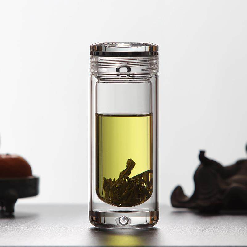 吹制双层玻璃杯泡茶杯U型内胆水滴车载便携水杯礼盒高硼硅玻璃