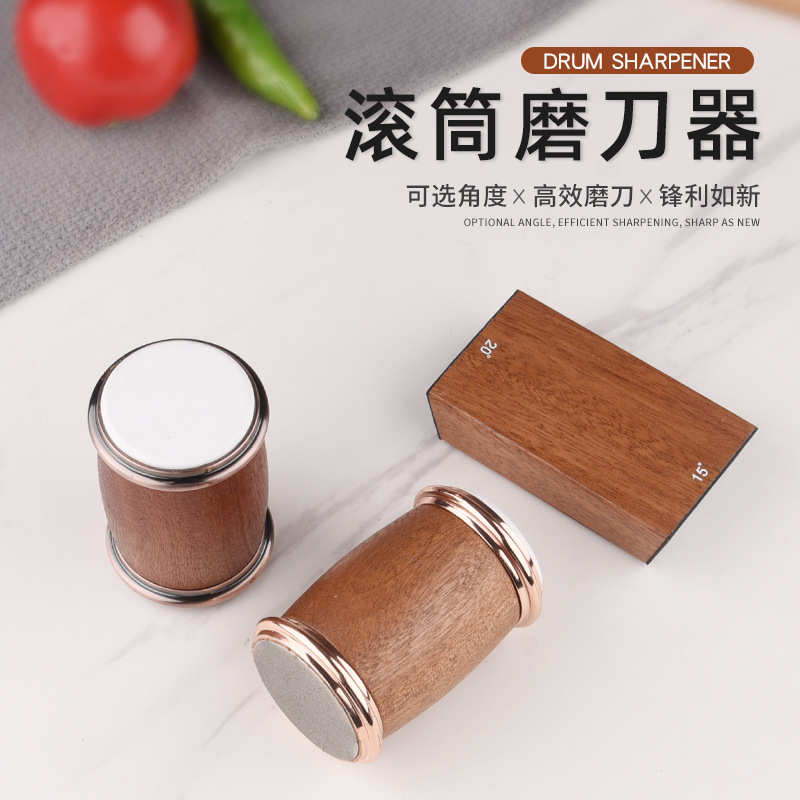 圆柱形双面磨刀器陶瓷金钢砂滚轮磨刀器西式厨刀研磨器磨刀石磨具