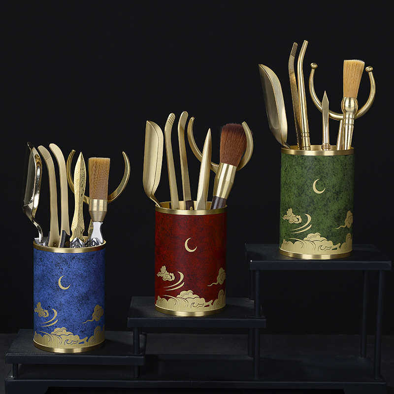 高档黄铜笔筒轻奢彩漆金属家居摆件办公室桌面收纳盒功夫茶具配件,餐饮具,茶具礼盒,淘宝优惠券,粉丝福利购,淘宝优惠卷