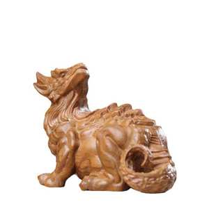 小叶紫檀绿檀木雕白泽祥瑞神兽摆件手把件供奉车内中控家居装饰品