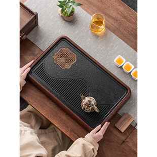 远山彷乌金石花梨木茶盘家用小型茶台胡桃木简约蓄排两用托盘茶海