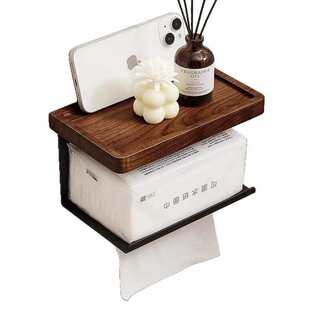 黑胡桃木卫生间纸巾盒置物架壁挂抽纸盒浴室免打孔厕所纸架卷纸架