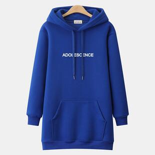 潮牌大码中长款连帽卫衣女2025秋冬新款加绒加厚套头宽松胖mm外套