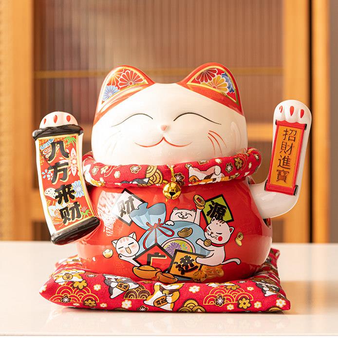 陶瓷招财猫摆件自动摇手店铺收银柜台前台家居客厅装饰发财猫
