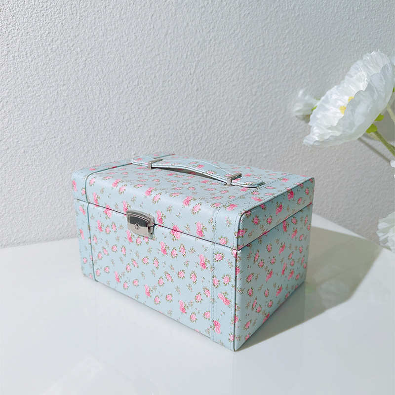 儿童发夹盒双层手提清新碎花收纳盒珠宝饰品大容量小首饰盒田园