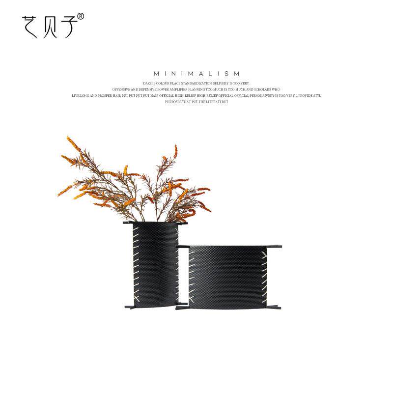 艺贝子创意黑色金属花器插花设计感现代轻奢意式极简客厅家居花瓶