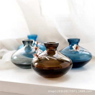 轻奢迷你小口径彩色玻璃花瓶高端样板房软装桌面台面装饰水培花器