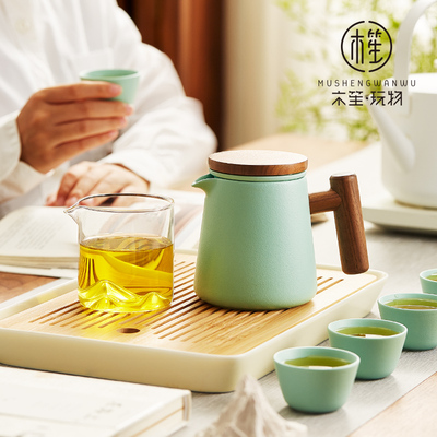 功夫茶具套装陶瓷过滤泡茶壶茶杯高端家用简约茶盘办公室会客喝茶