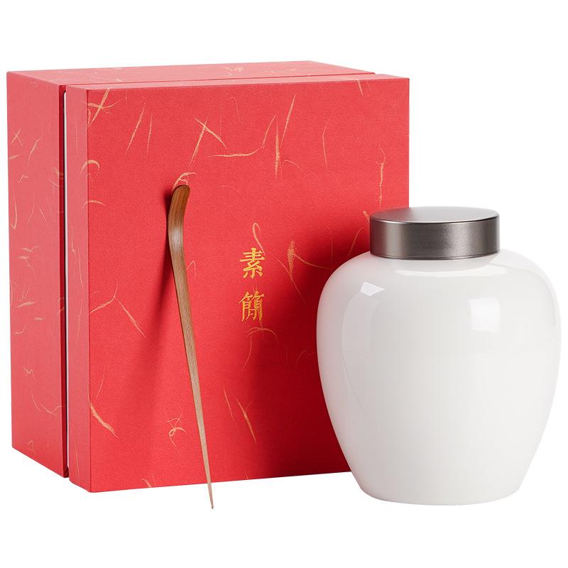 锡盖茶叶罐德化羊脂玉白瓷茶叶罐密封陶瓷罐大号茶仓