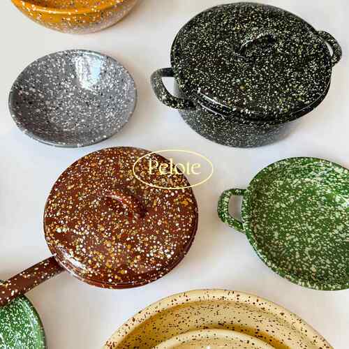 新品 韩国Eding彩色泼墨搪瓷锅带盖锅炖锅双耳碗餐具复古