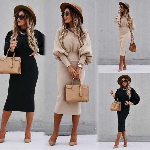 Women's lantern sleeves, waist cinching in one