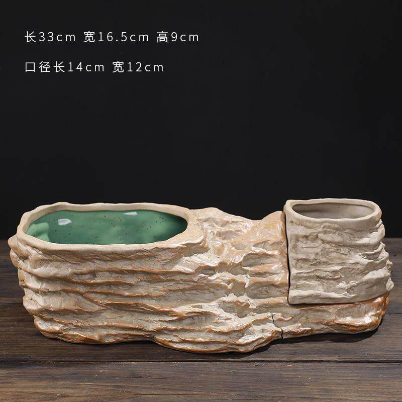 鱼缸水培多功能盆栽茶乌龟粗仿陶器皿花盆孔陶瓷洗石头容器摆件无