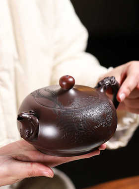鸿运一件紫紫砂壶泥原矿老陈腐手工当头茶具宜兴起功夫 批茶壶
