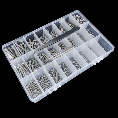 1080pcs M2 M3 M4 不锈钢304内六角杯头螺丝螺母平垫扳手工具组合