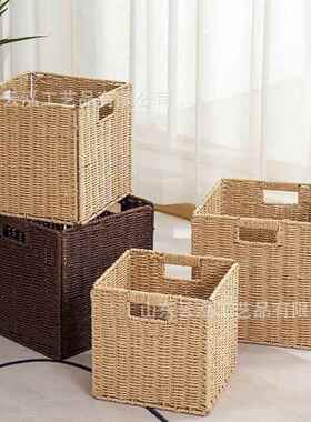 田园草编收纳带盖储K23314物箱桌面零藤食盒衣整理柜箱筐杂物抽屉