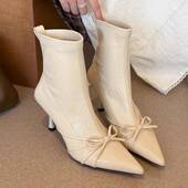 尖头细跟弹力瘦瘦靴女2026秋冬新款 春季 韩版 气质蝴蝶结高跟0128ed