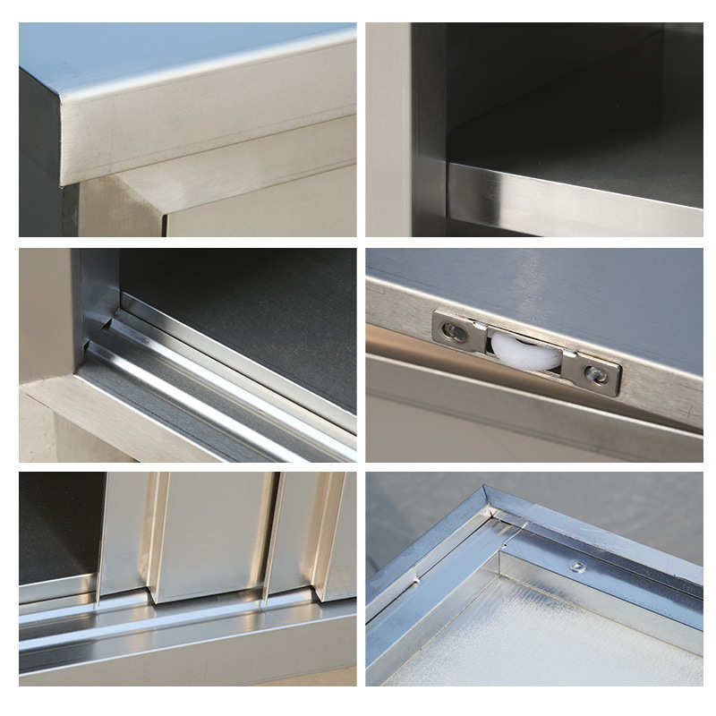 不锈钢拉门工作台厨房操作打荷台面案板专用切菜桌子家商用储物柜