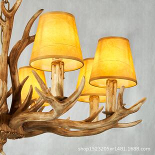 美式鹿角吊灯灯民工服业风客厅吊灯复8308古个性创意店铺装店宿商