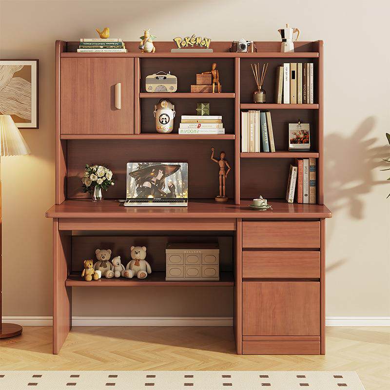实木芯书桌书架一体书柜家用书房客厅学习桌卧室小户型学生电脑桌
