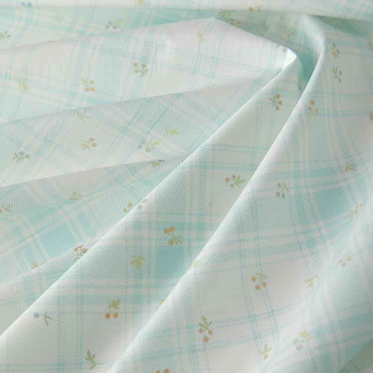 ins春夏薄款复古水绿色格纹印花棉布料连衣裙衬衫童装服装面料