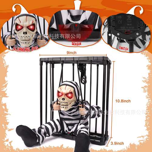 Scary Talking Prisoner 鬼屋道具囚犯吊鬼发光鬼叫声控吊鬼牢笼
