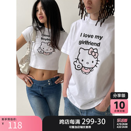 粉红蘑菇hellokitty情侣装t恤短袖女男夏白色(夏白色)上衣设计感小众