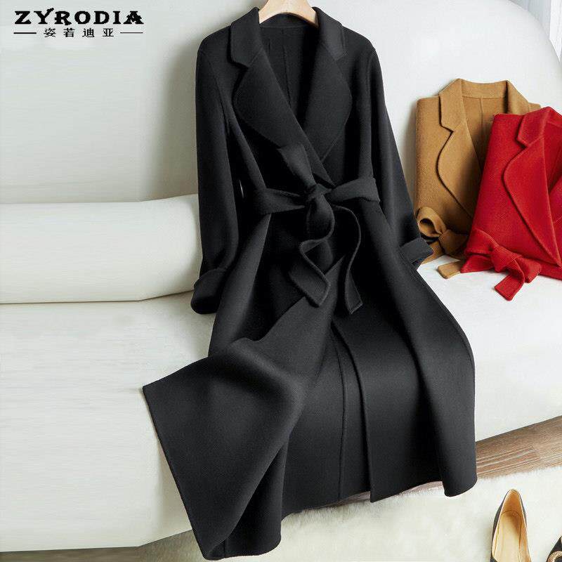 ZYRODIA 高端双面羊绒大衣女过膝长版赫本风腰带羊毛修身秋冬外套