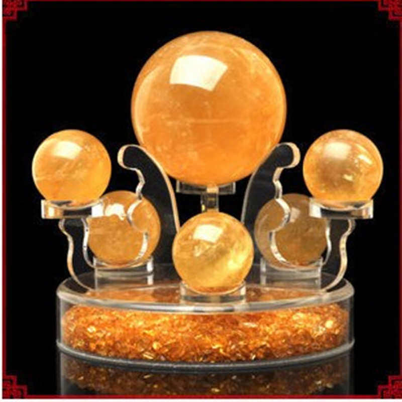摆件龙马摆件阵天然方解石球摆件黄水晶七星球球珠宝冰洲石黄水晶
