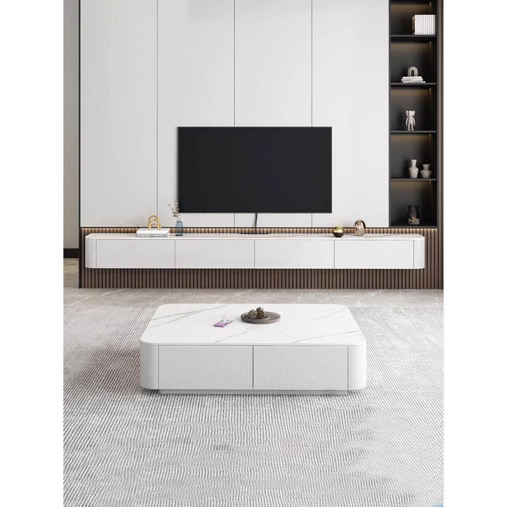 实木悬空电视柜现代壁挂式客厅白色悬浮收纳柜小户型岩板电视机柜