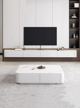 实木悬空电视柜现代壁挂式客厅白色悬浮收纳柜小户型岩板电视机柜