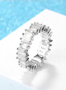 小众冷门戒指女学生党梯方满钻女戒 时尚简约欧美