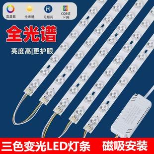 全光谱透镜三色变光LED长灯条客厅吸顶灯LED灯芯改造替换光源灯带