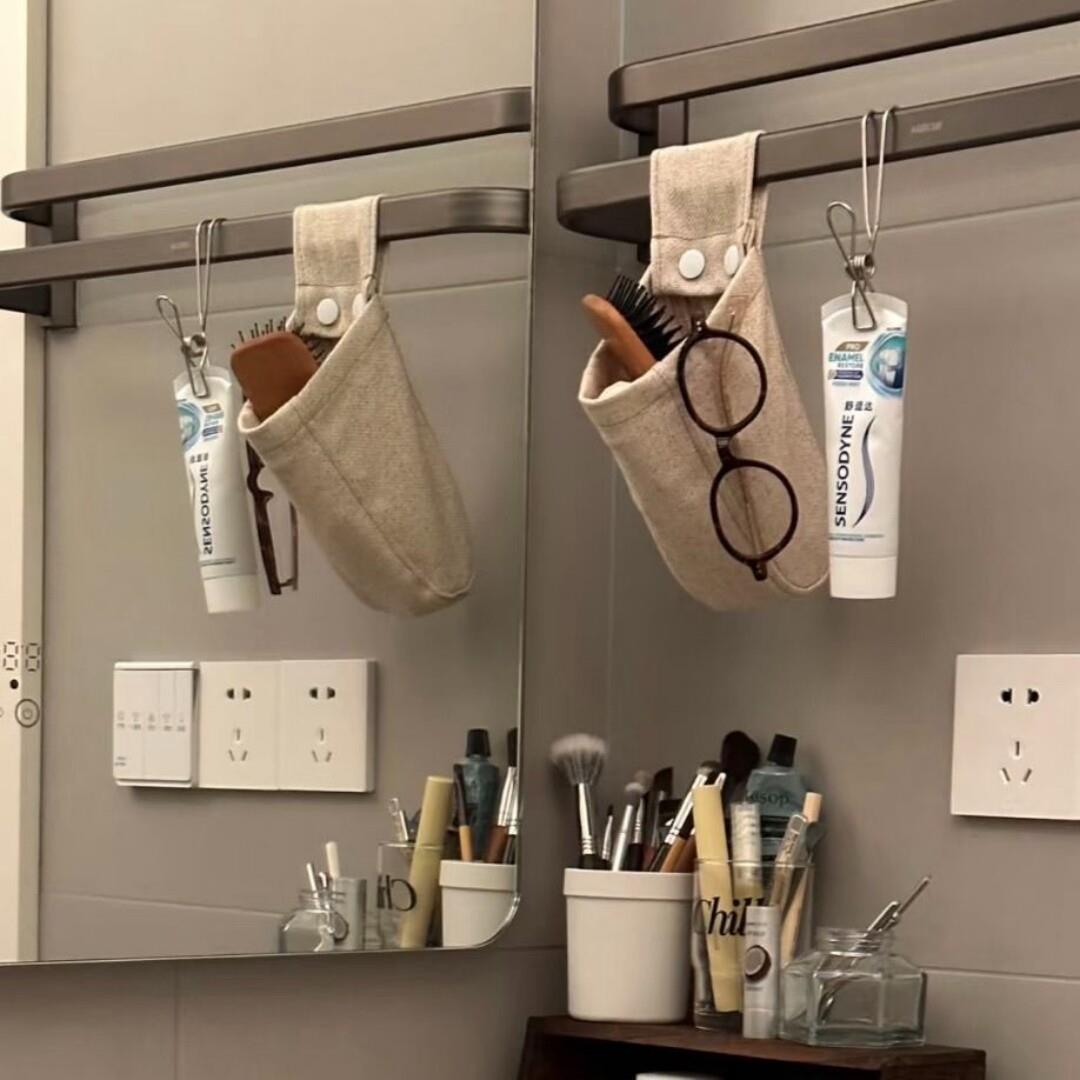 简约棉麻布艺收纳挂袋洗漱台置物储物杂物包壁挂式分类整理小挂兜