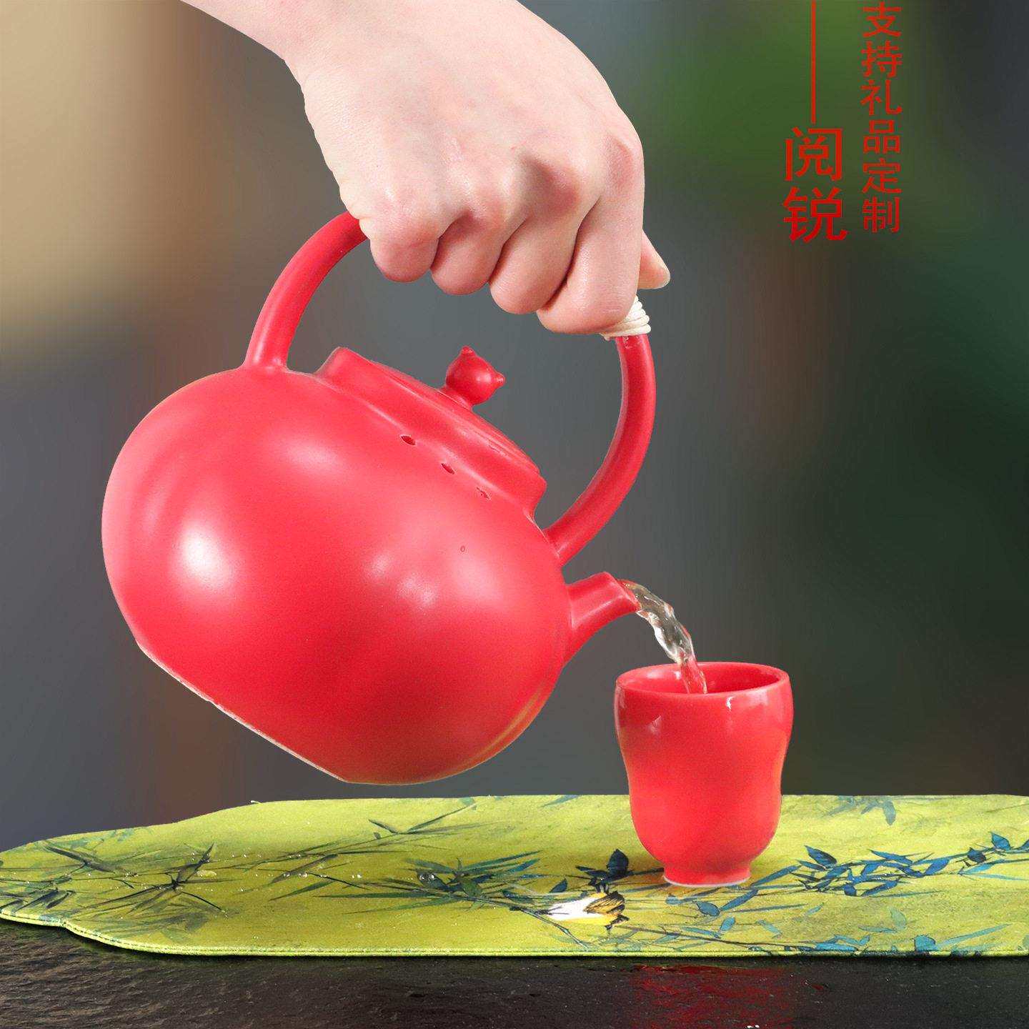 阅锐红色喜庆围炉煮茶壶日式野炊茶馆明火电陶炉可用提梁壶烧水壶