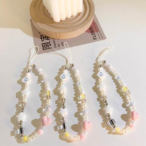 甜美ins星星珍珠链条串珠挂饰手提链ccd相机吊坠挂链通用手机挂绳