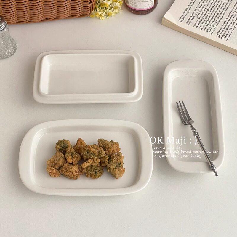 下午茶西点甜品盘精致小吃盘子白色长方形轻奢高级感陶瓷蛋糕盘子