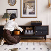 柜子 客厅落地储物柜收纳网红新款 法式 复古实木茶几电视柜黑色美式