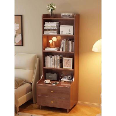 实木床头柜书架一体多层置物架卧室床边加高储物柜小型窄款收纳柜