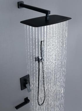 黑色暗装入墙式淋浴花洒酒店民宿卫生间大顶喷淋浴花洒套装AL2007
