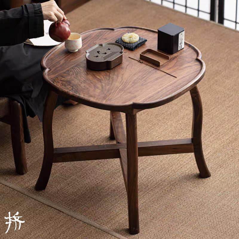挤一挤｜海棠型北欧实木小茶几桌子沙发边几黑胡桃木户外折叠茶桌