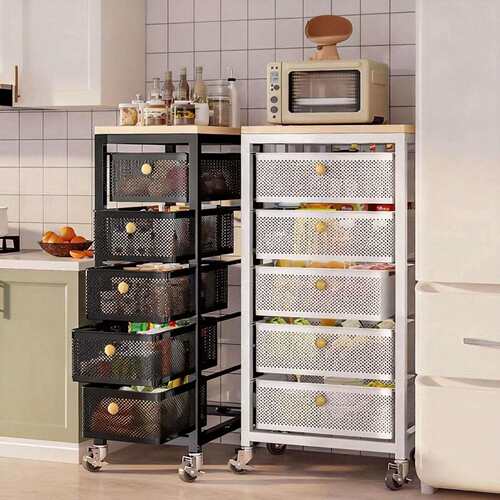 厨房夹缝置物架落地多功能可移动免安装水果蔬菜篮子抽屉式收纳架