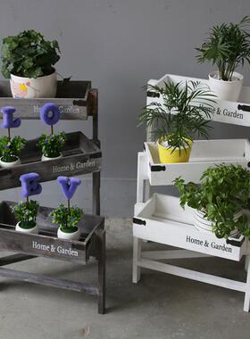 新款仿古实木折叠伸缩花架阳台客厅摆放多层多肉花架