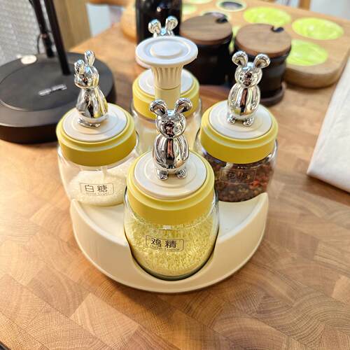 可旋转调味罐玻璃盐罐防潮密封罐子家用厨房味精调料瓶组合套装