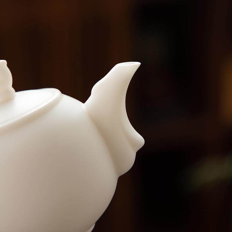 德化陶瓷【茶壶】160ml/龙吟壶/羊脂玉瓷/纯白哑光/经典器型/大容