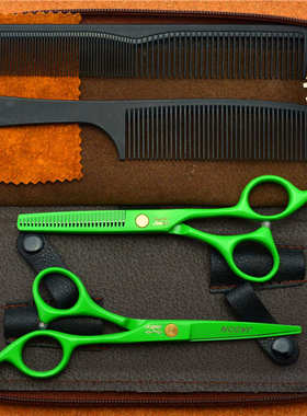 杰森Jason绿色美发剪刀理发剪刀平剪牙剪刘海打薄剪刀5.5/6寸套装